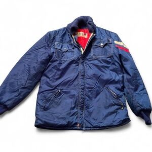 Vintage Polaris 70s Blue Red White Full Zip Knit Neck Snowmobile Jacket Mens L